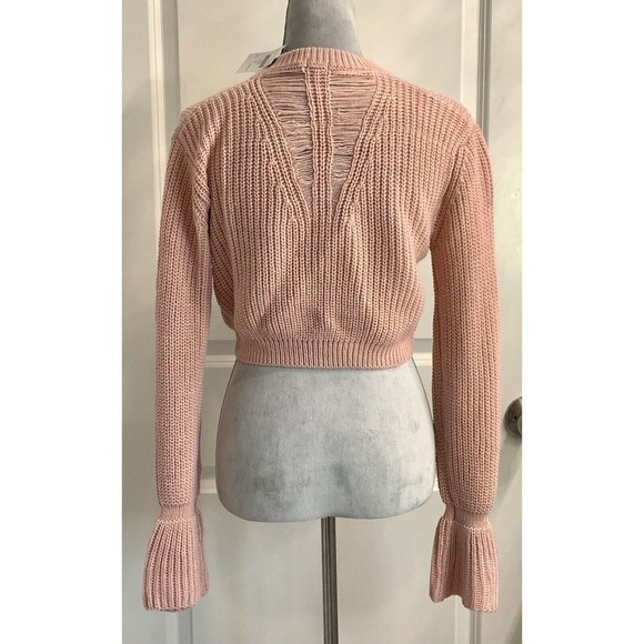 NWT Women’s Open Knit Sweater Jumper Crop Distressed Women’s Sz L Barbie Y2K - Picture 4 of 8